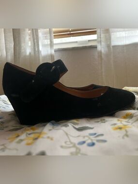 Nine West Black Suede Mary Jane Wedge with Round Buckle